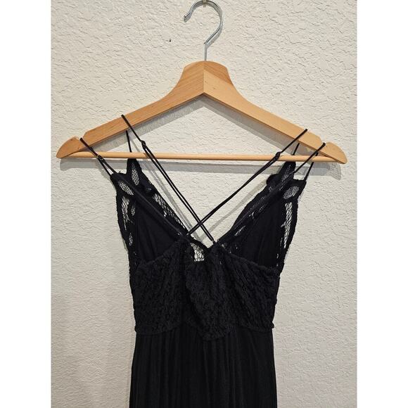 Free People FP One Adella Maxi Slip Dress Size xtra small Black Lace Smocked - Picture 5 of 8